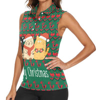 Cat Meowy Christmas Women Sleeveless Polo Shirt Xmas Holiday Patterns - Wonder Print Shop