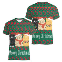 Cat Meowy Christmas Women V-Neck T-Shirt Xmas Holiday Patterns - Wonder Print Shop