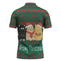 Cat Meowy Christmas Zipper Polo Shirt Xmas Holiday Patterns - Wonder Print Shop
