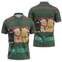Cat Meowy Christmas Zipper Polo Shirt Xmas Holiday Patterns - Wonder Print Shop