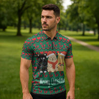 Cat Meowy Christmas Zipper Polo Shirt Xmas Holiday Patterns - Wonder Print Shop
