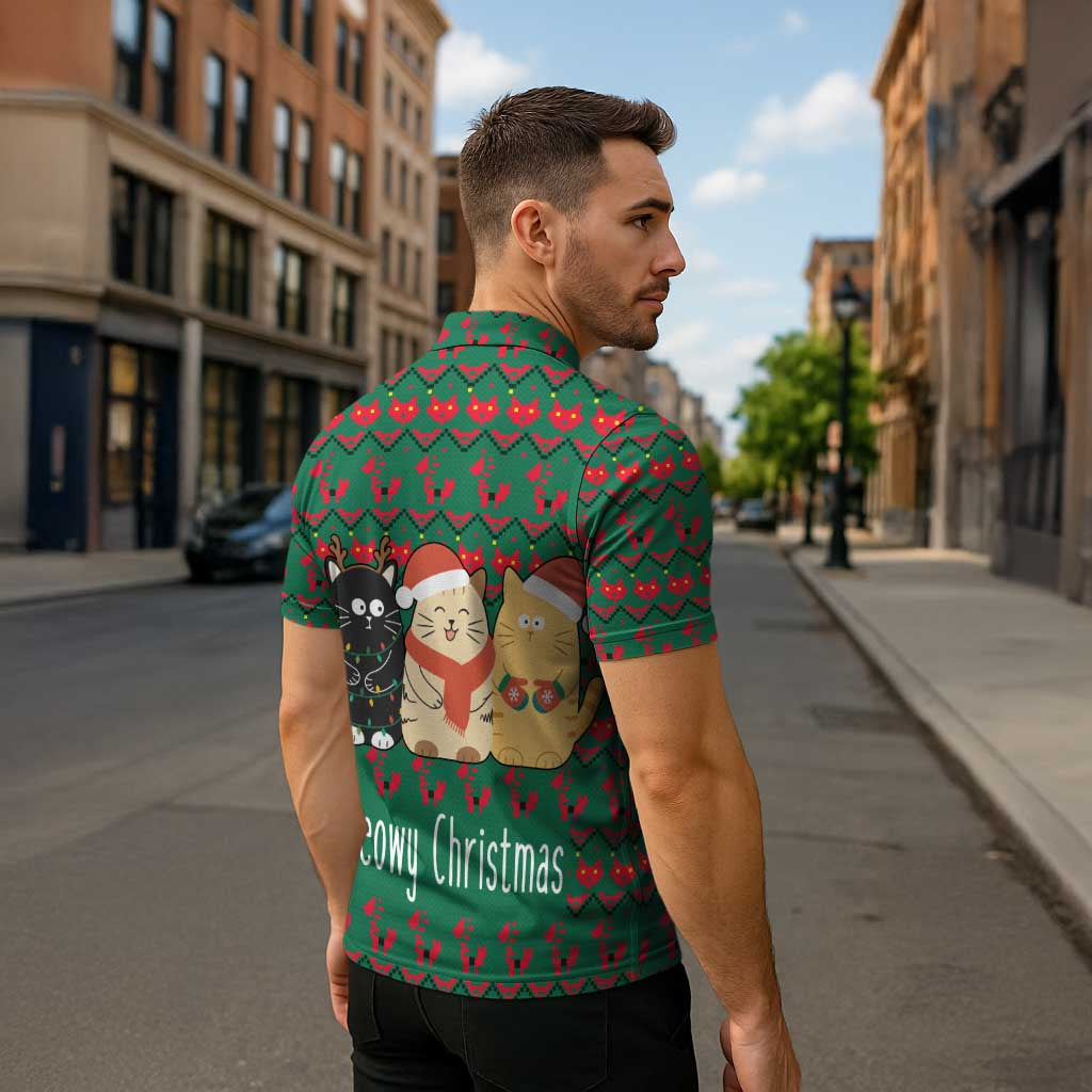 Cat Meowy Christmas Zipper Polo Shirt Xmas Holiday Patterns - Wonder Print Shop