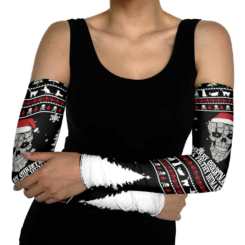 Cat Skull Santa Christmas Arm Sleeves Xmas Holiday Patterns - Wonder Print Shop