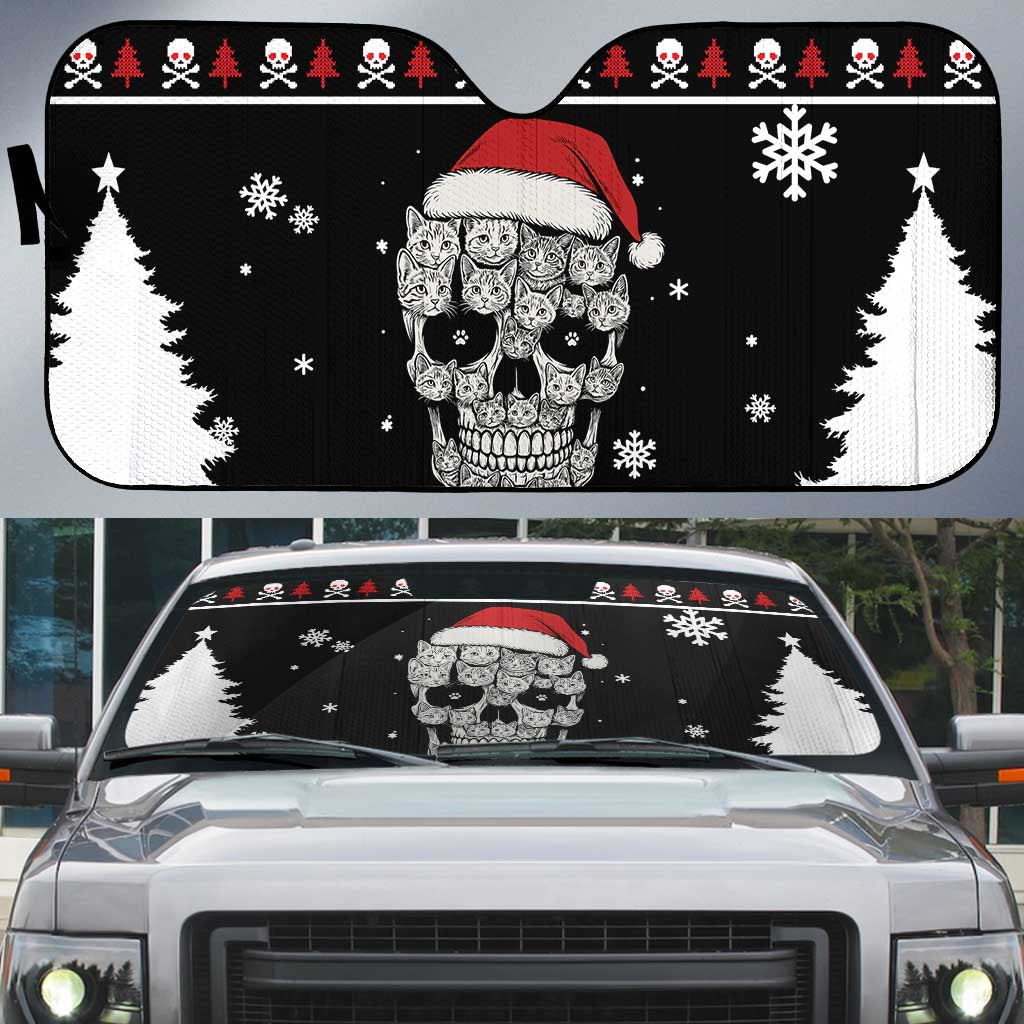 Cat Skull Santa Christmas Auto Sun Shade Xmas Holiday Patterns - Wonder Print Shop