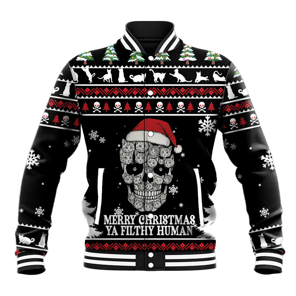 Cat Skull Santa Christmas Baseball Jacket Xmas Holiday Patterns - Wonder Print Shop