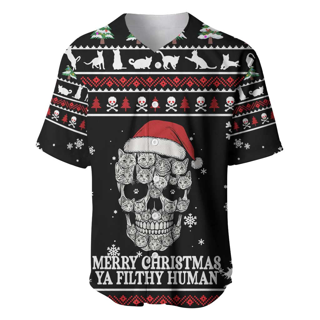Cat Skull Santa Christmas Baseball Jersey Xmas Holiday Patterns - Wonder Print Shop