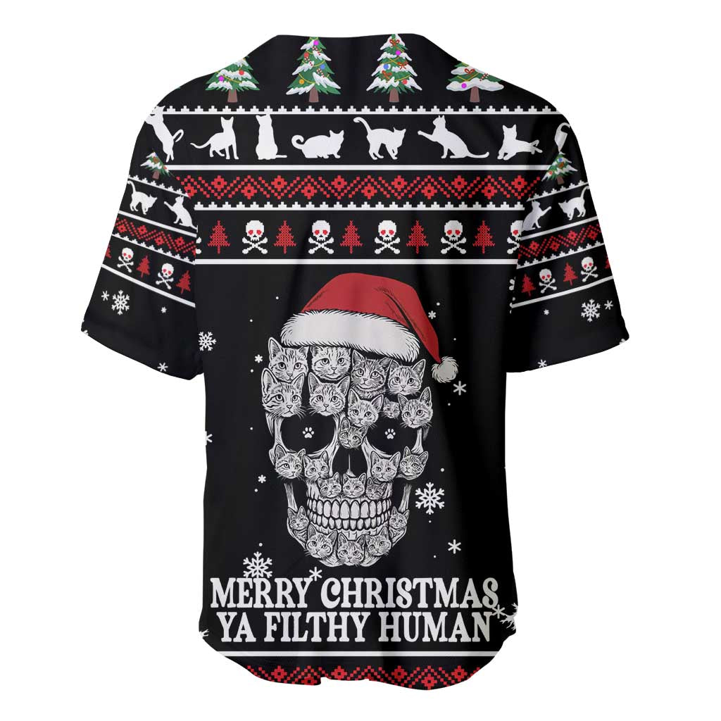 Cat Skull Santa Christmas Baseball Jersey Xmas Holiday Patterns - Wonder Print Shop