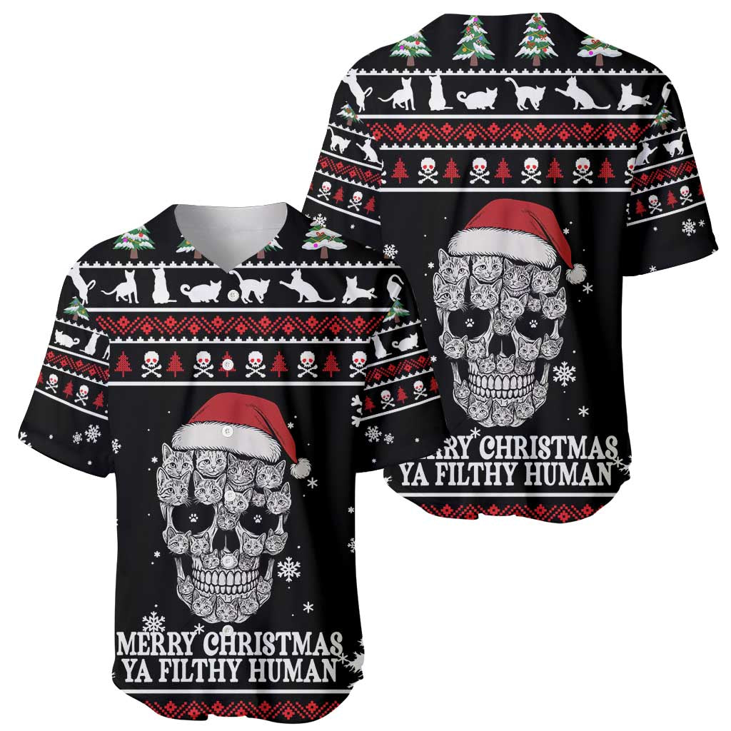 Cat Skull Santa Christmas Baseball Jersey Xmas Holiday Patterns - Wonder Print Shop