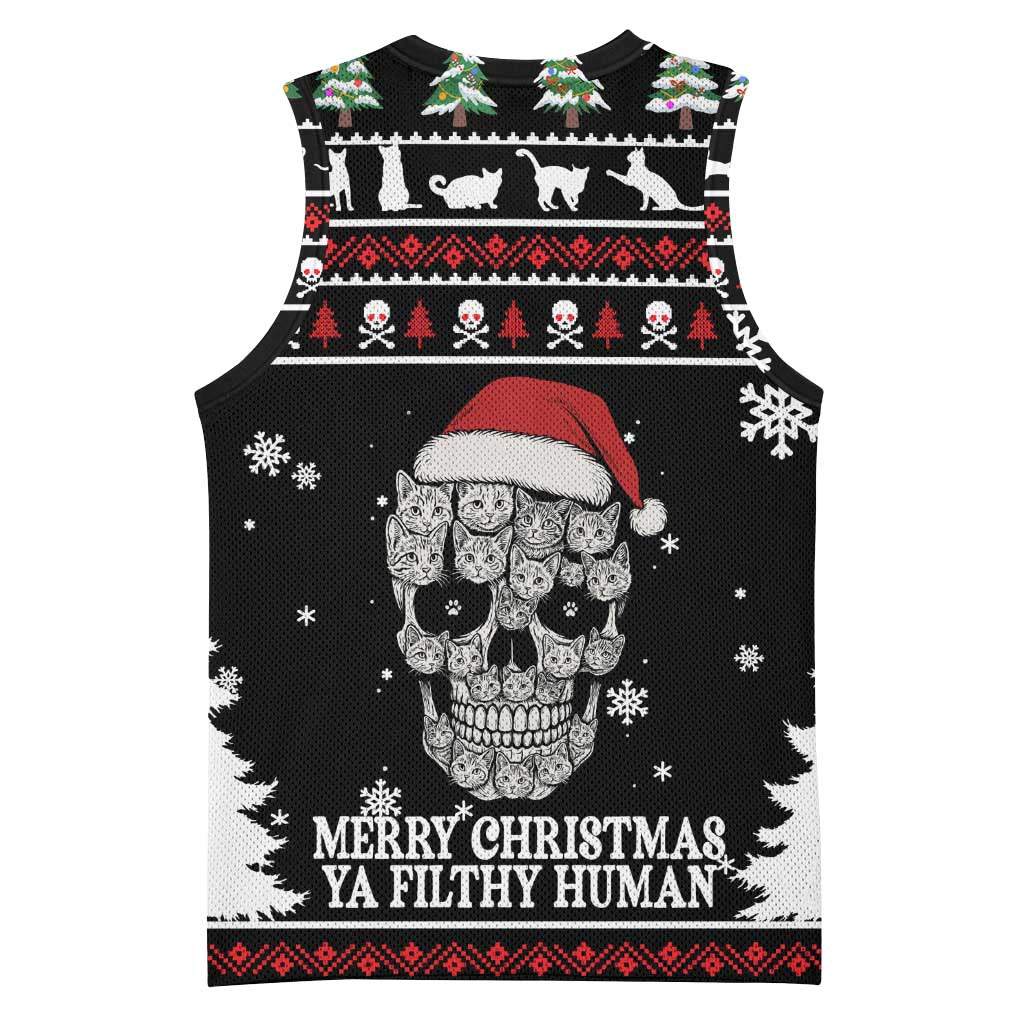 Cat Skull Santa Christmas Basketball Jersey Xmas Holiday Patterns - Wonder Print Shop