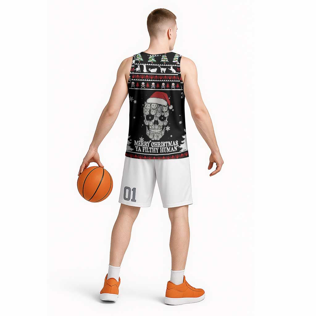 Cat Skull Santa Christmas Basketball Jersey Xmas Holiday Patterns - Wonder Print Shop