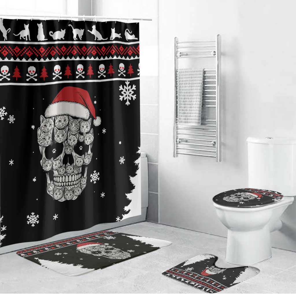 Cat Skull Santa Christmas Bathroom Set Xmas Holiday Patterns - Wonder Print Shop