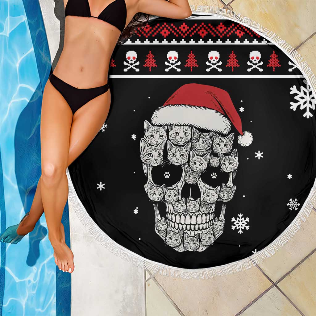 Cat Skull Santa Christmas Beach Blanket Xmas Holiday Patterns - Wonder Print Shop