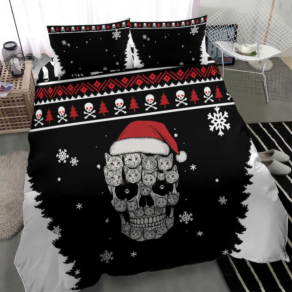 Cat Skull Santa Christmas Bedding Set Xmas Holiday Patterns - Wonder Print Shop