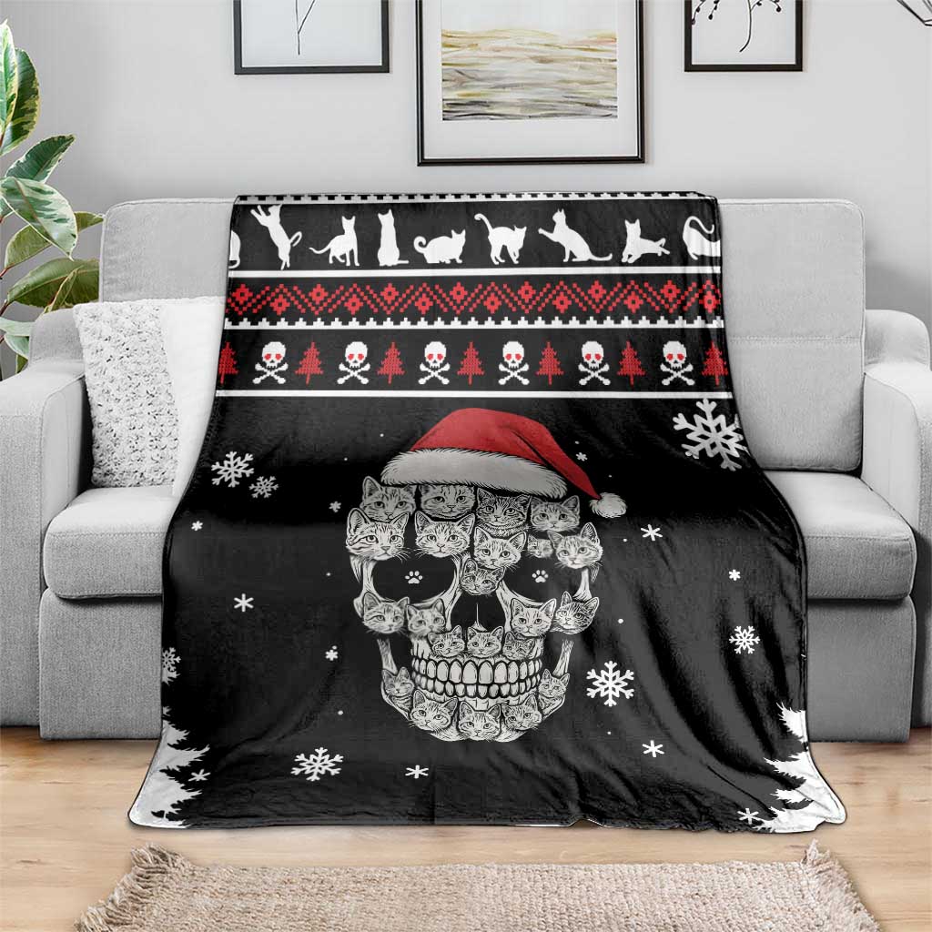Cat Skull Santa Christmas Blanket Xmas Holiday Patterns - Wonder Print Shop