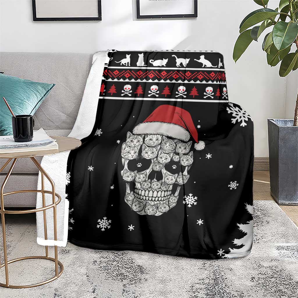Cat Skull Santa Christmas Blanket Xmas Holiday Patterns - Wonder Print Shop