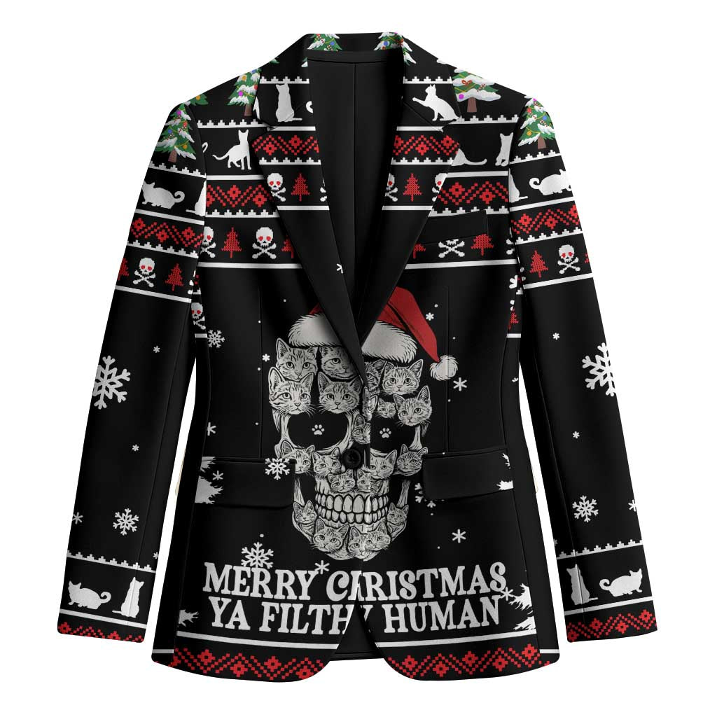 Cat Skull Santa Christmas Blazer Xmas Holiday Patterns - Wonder Print Shop