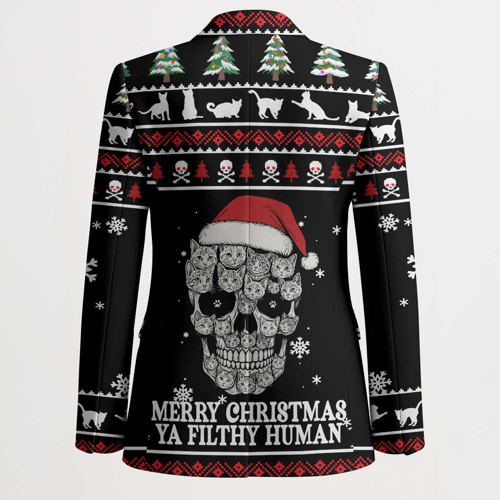 Cat Skull Santa Christmas Blazer Xmas Holiday Patterns - Wonder Print Shop