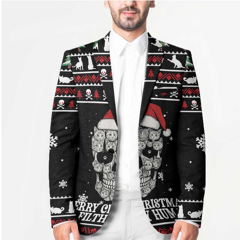 Cat Skull Santa Christmas Blazer Xmas Holiday Patterns - Wonder Print Shop