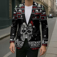 Cat Skull Santa Christmas Blazer Xmas Holiday Patterns - Wonder Print Shop