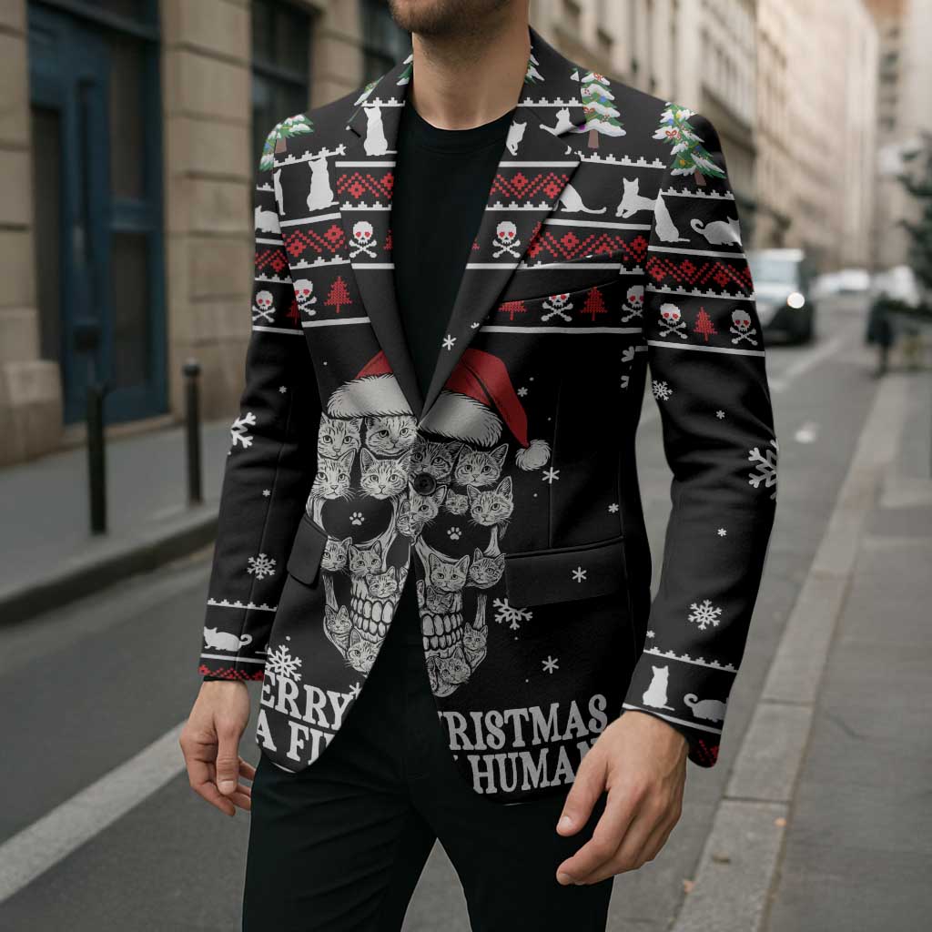 Cat Skull Santa Christmas Blazer Xmas Holiday Patterns - Wonder Print Shop
