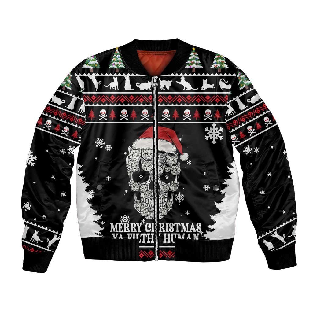 Cat Skull Santa Christmas Bomber Jacket Xmas Holiday Patterns - Wonder Print Shop