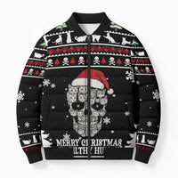 Cat Skull Santa Christmas Bomber Puffer Jacket Xmas Holiday Patterns - Wonder Print Shop