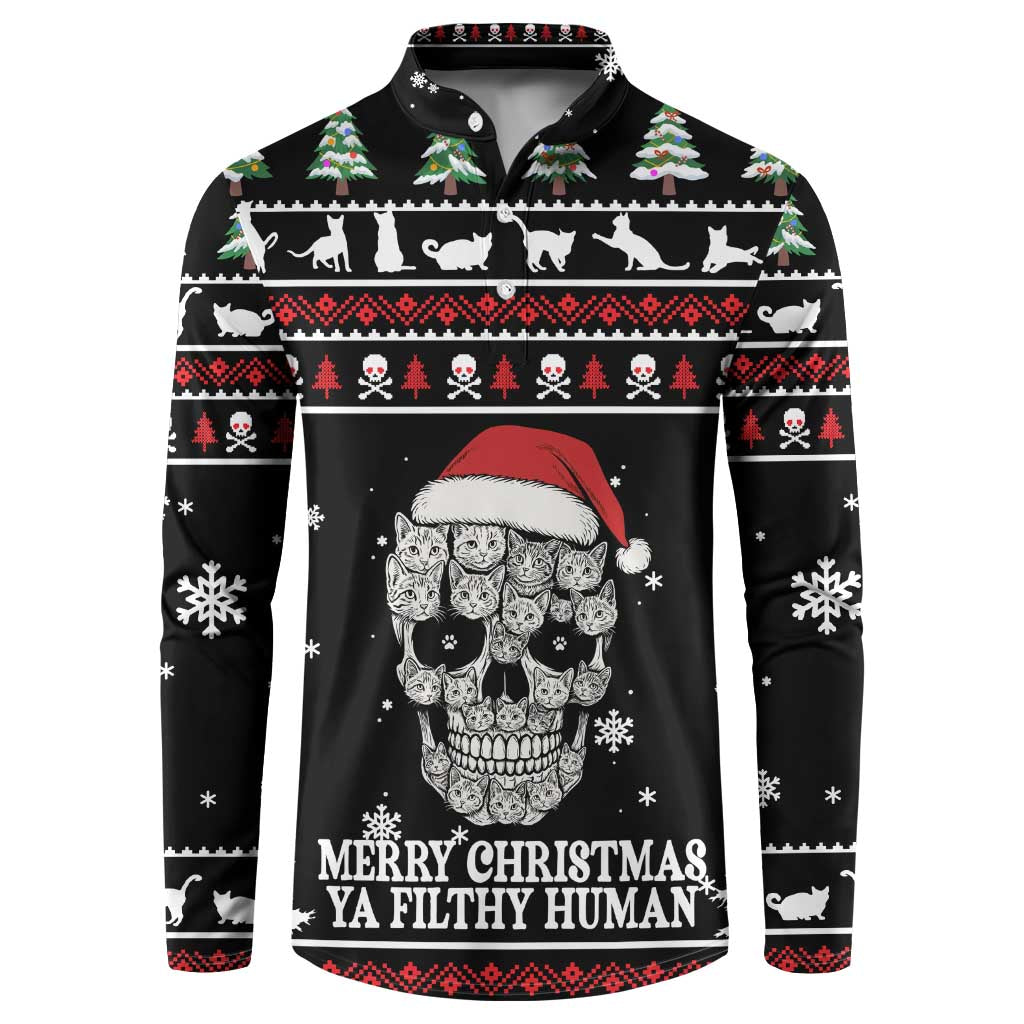 Cat Skull Santa Christmas Button Sweatshirt Xmas Holiday Patterns - Wonder Print Shop