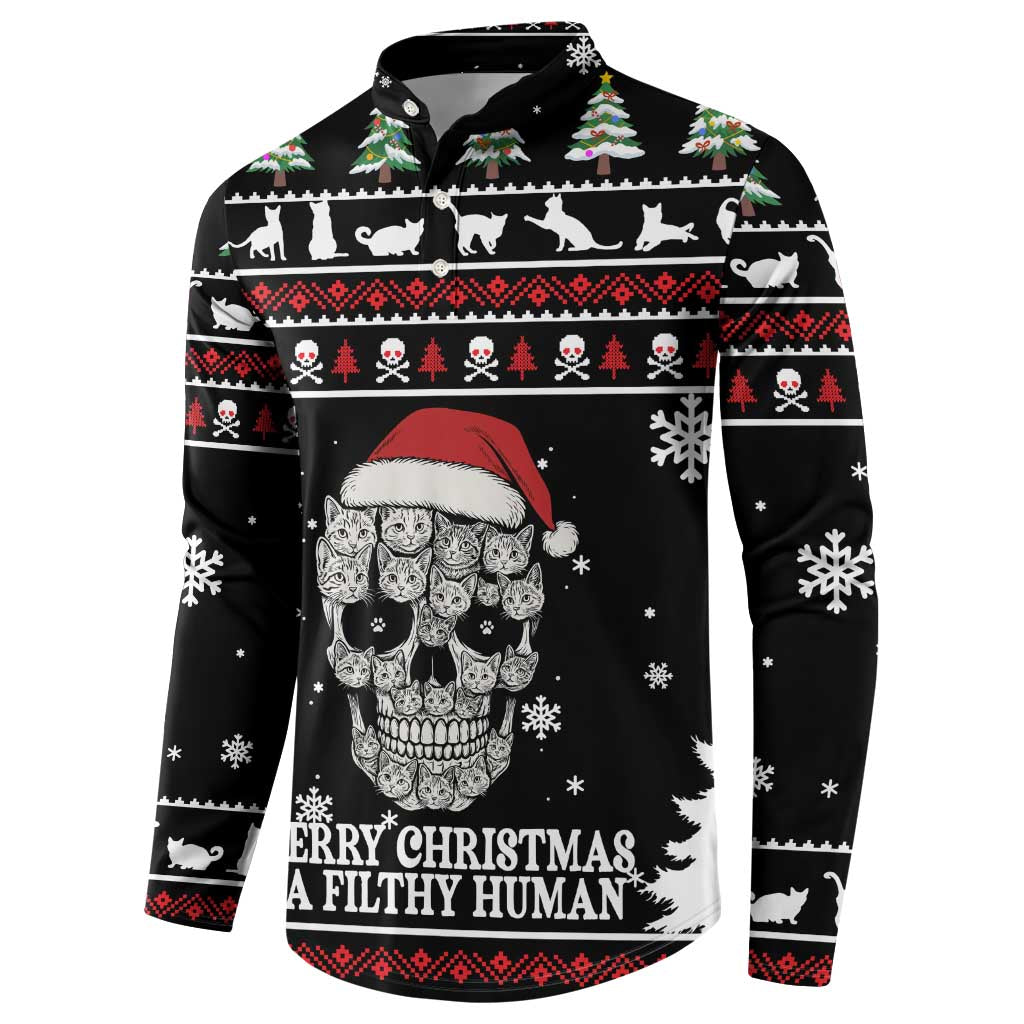 Cat Skull Santa Christmas Button Sweatshirt Xmas Holiday Patterns - Wonder Print Shop
