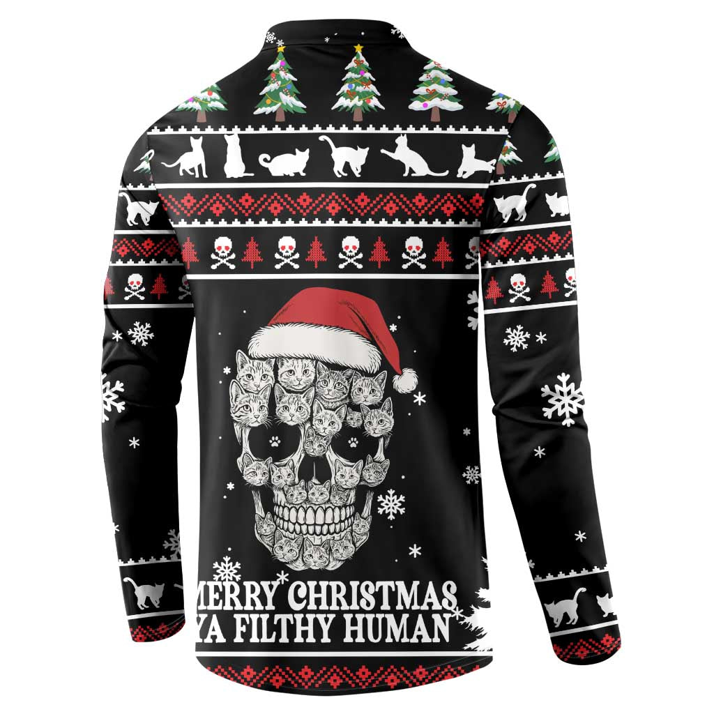 Cat Skull Santa Christmas Button Sweatshirt Xmas Holiday Patterns - Wonder Print Shop