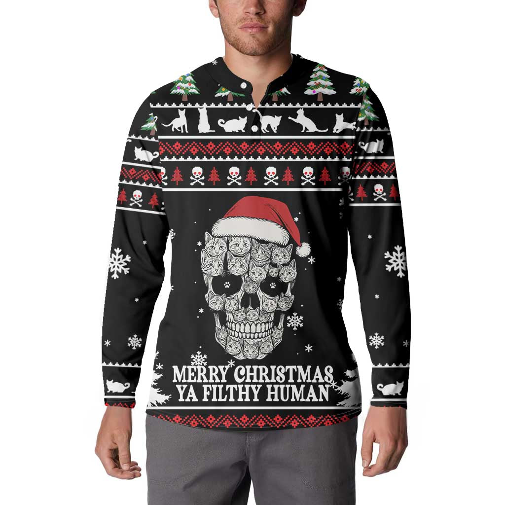 Cat Skull Santa Christmas Button Sweatshirt Xmas Holiday Patterns - Wonder Print Shop