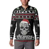 Cat Skull Santa Christmas Button Sweatshirt Xmas Holiday Patterns - Wonder Print Shop