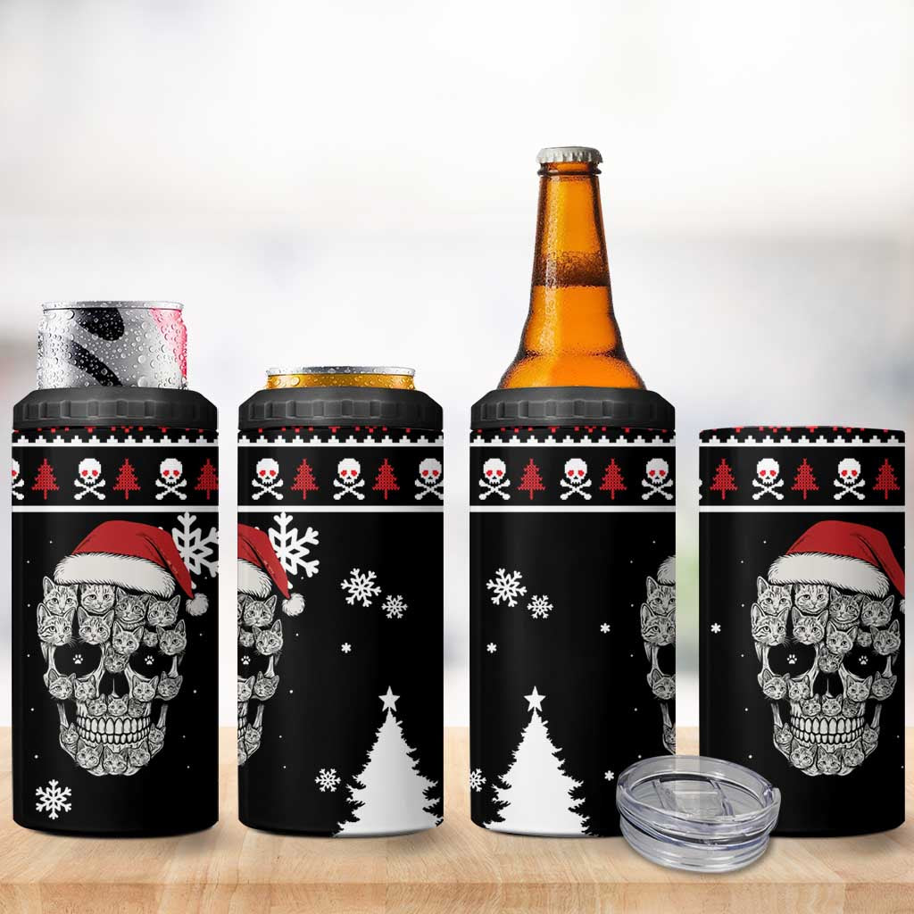 Cat Skull Santa Christmas 4 in 1 Can Cooler Tumbler Xmas Holiday Patterns - Wonder Print Shop