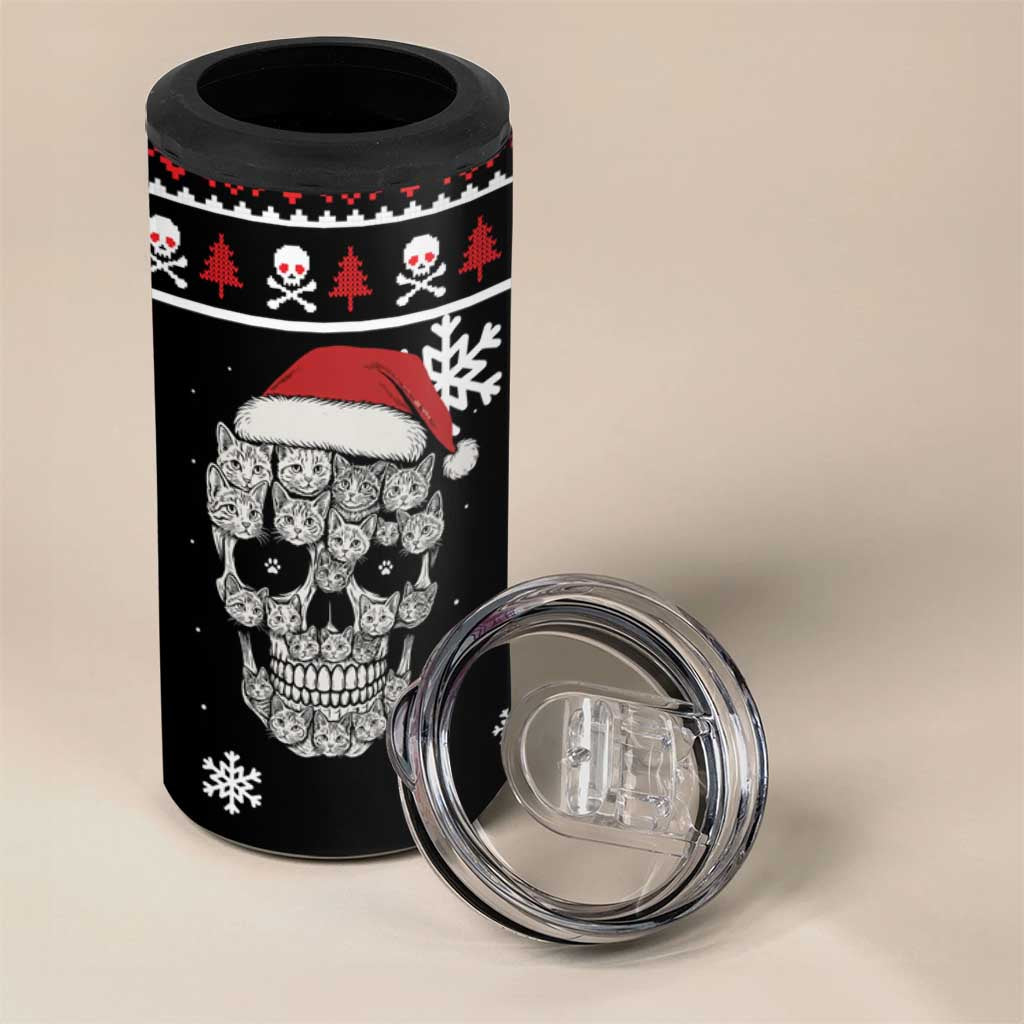 Cat Skull Santa Christmas 4 in 1 Can Cooler Tumbler Xmas Holiday Patterns - Wonder Print Shop