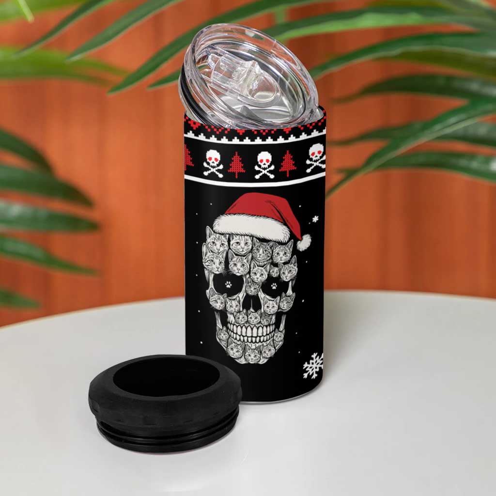 Cat Skull Santa Christmas 4 in 1 Can Cooler Tumbler Xmas Holiday Patterns - Wonder Print Shop