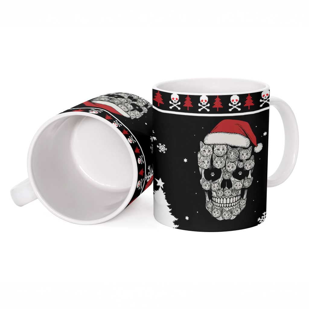 Cat Skull Santa Christmas Ceramic Mug Xmas Holiday Patterns - Wonder Print Shop