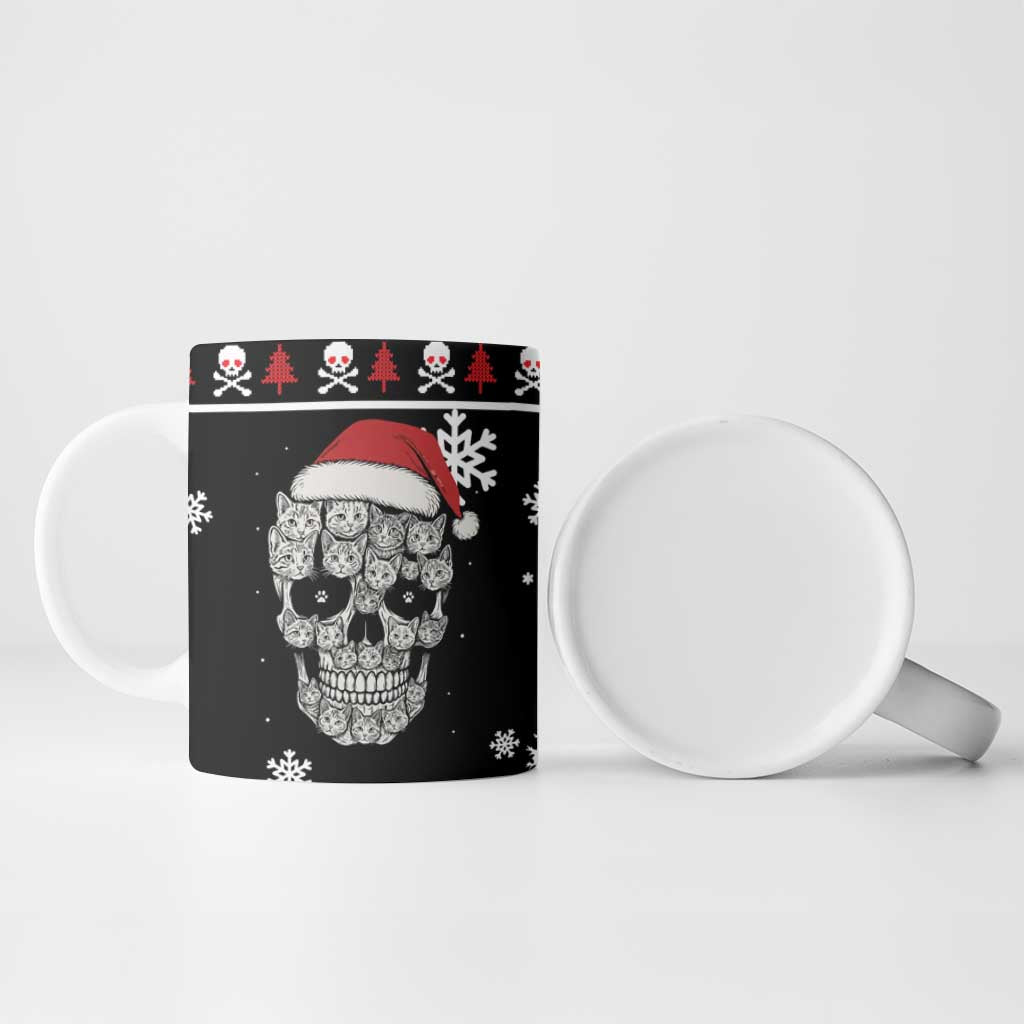 Cat Skull Santa Christmas Ceramic Mug Xmas Holiday Patterns - Wonder Print Shop