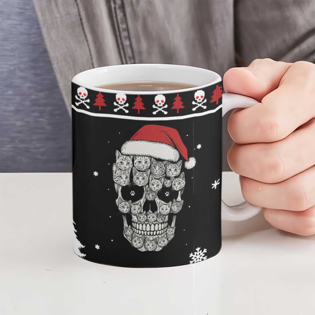 Cat Skull Santa Christmas Ceramic Mug Xmas Holiday Patterns - Wonder Print Shop