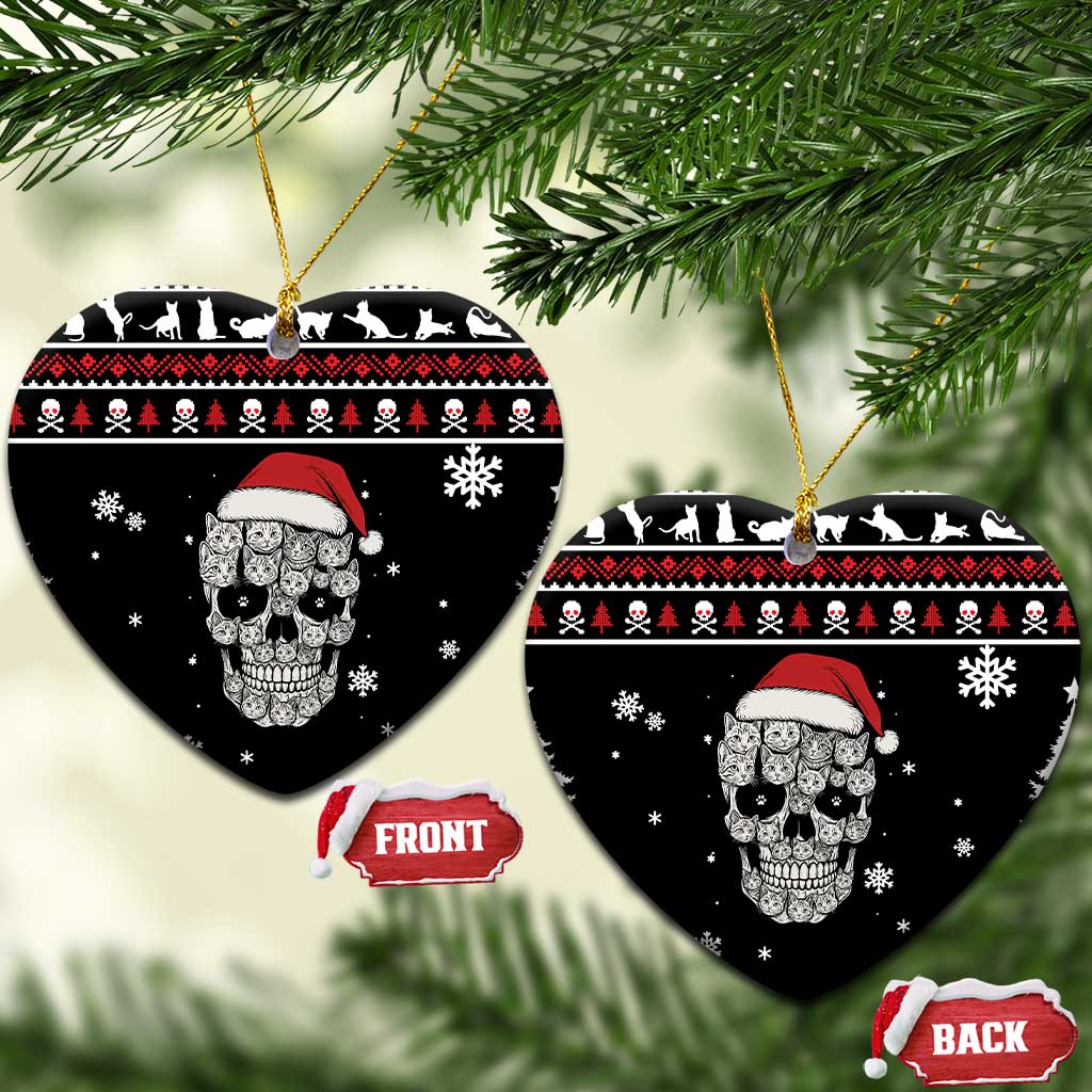 Cat Skull Santa Christmas Ceramic Ornament Xmas Holiday Patterns - Wonder Print Shop