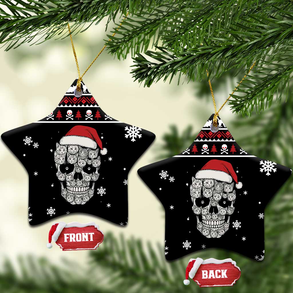 Cat Skull Santa Christmas Ceramic Ornament Xmas Holiday Patterns - Wonder Print Shop