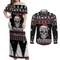 Cat Skull Santa Christmas Couples Matching Off Shoulder Maxi Dress and Long Sleeve Button Shirt Xmas Holiday Patterns - Wonder Print Shop