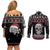 Cat Skull Santa Christmas Couples Matching Off Shoulder Short Dress and Long Sleeve Button Shirt Xmas Holiday Patterns - Wonder Print Shop