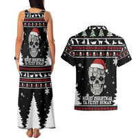 Cat Skull Santa Christmas Couples Matching Tank Maxi Dress and Hawaiian Shirt Xmas Holiday Patterns - Wonder Print Shop