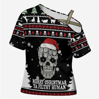Cat Skull Santa Christmas Cross Shoulder Shirt Xmas Holiday Patterns - Wonder Print Shop