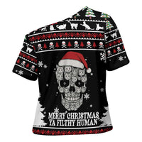 Cat Skull Santa Christmas Cross Shoulder Shirt Xmas Holiday Patterns - Wonder Print Shop