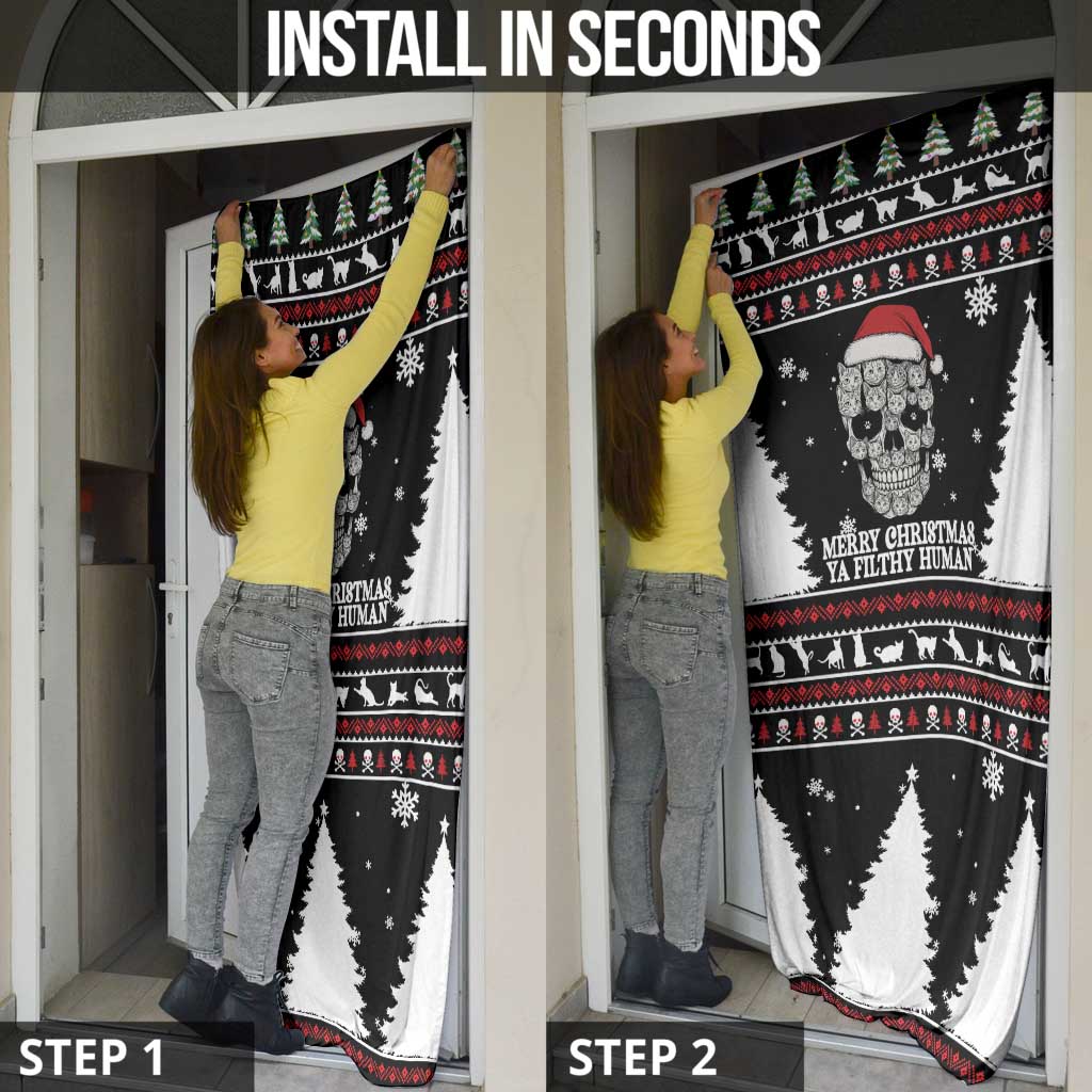 Cat Skull Santa Christmas Door Cover Xmas Holiday Patterns - Wonder Print Shop