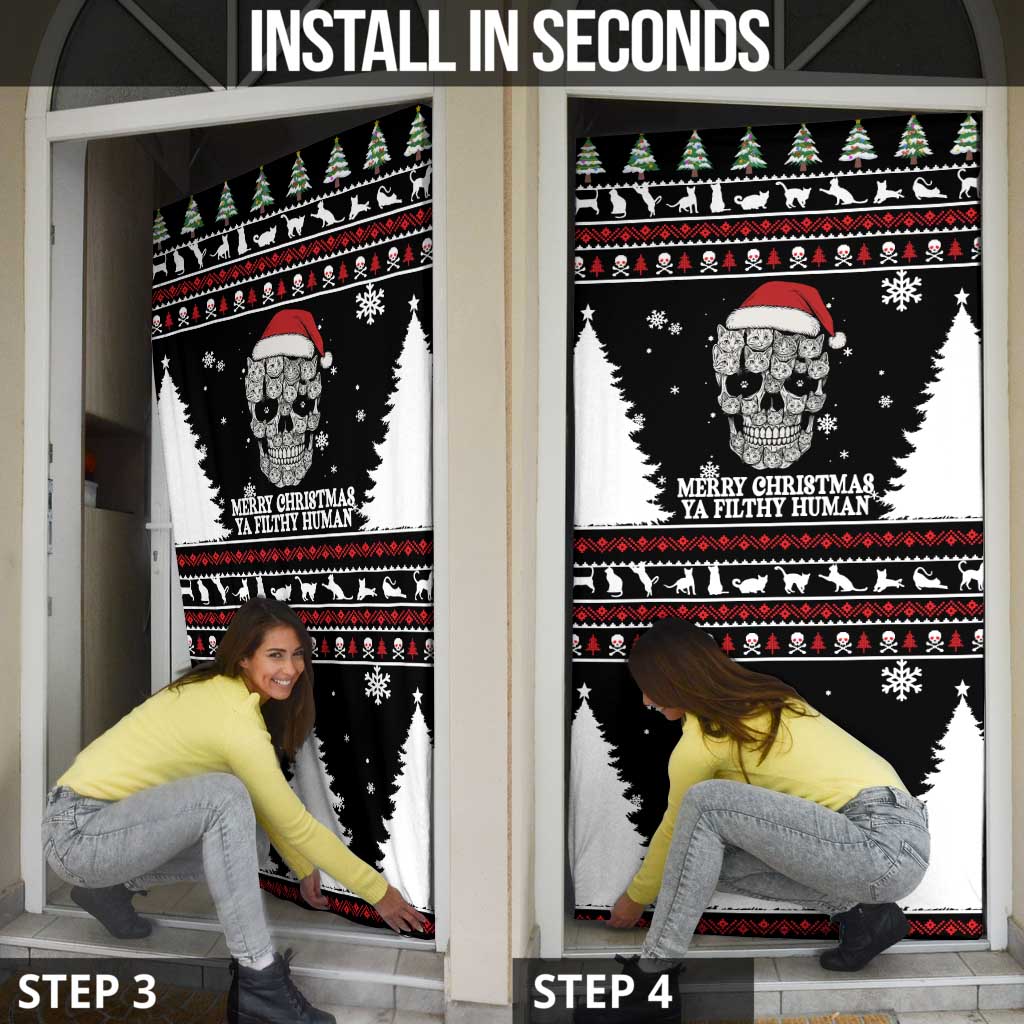 Cat Skull Santa Christmas Door Cover Xmas Holiday Patterns - Wonder Print Shop