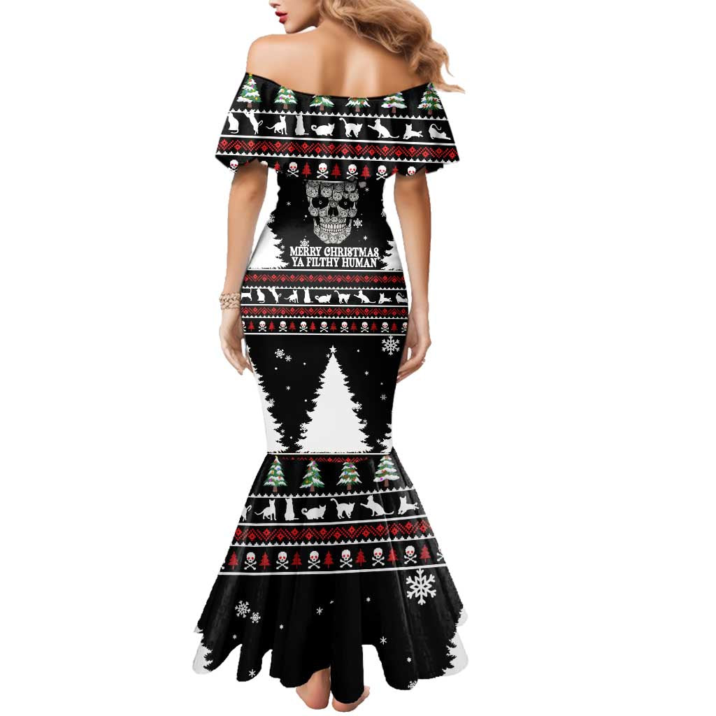 Cat Skull Santa Christmas Family Matching Mermaid Dress and Hawaiian Shirt Xmas Holiday Patterns - Wonder Print Shop