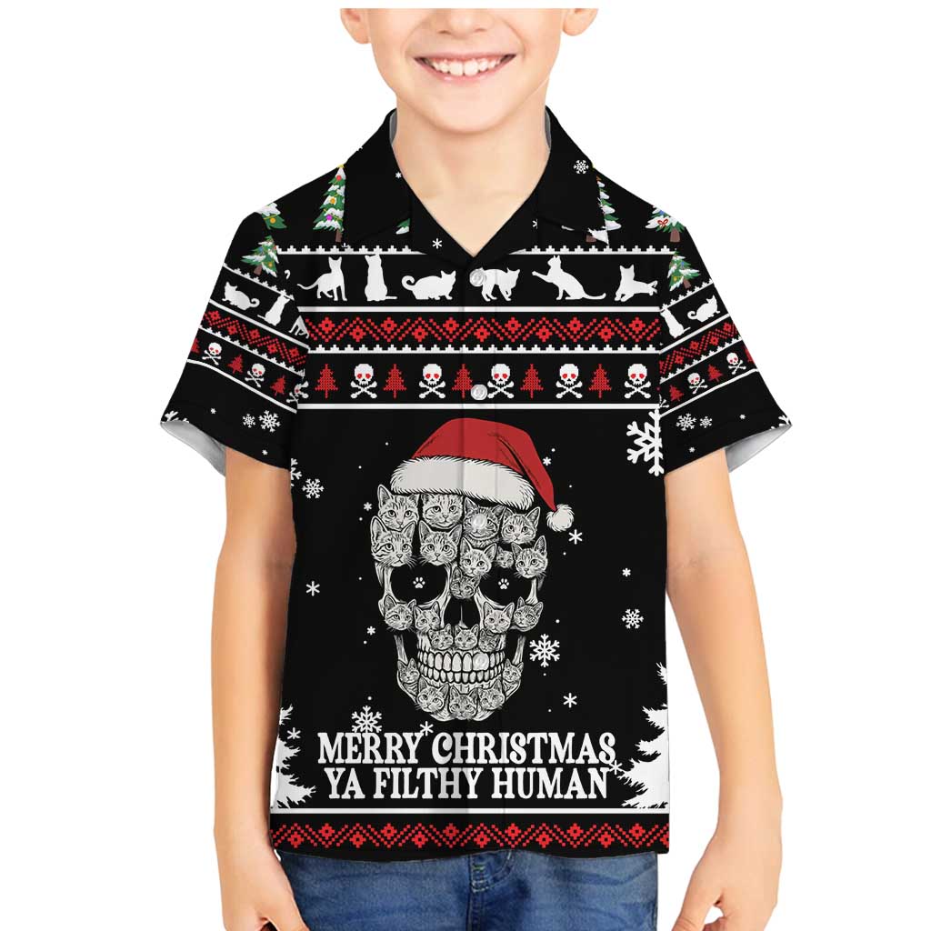Cat Skull Santa Christmas Family Matching Mermaid Dress and Hawaiian Shirt Xmas Holiday Patterns - Wonder Print Shop