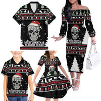 Cat Skull Santa Christmas Family Matching Off The Shoulder Long Sleeve Dress and Hawaiian Shirt Xmas Holiday Patterns - Wonder Print Shop