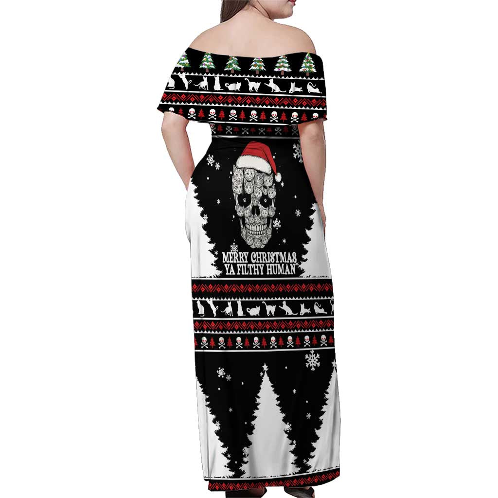 Cat Skull Santa Christmas Family Matching Off Shoulder Maxi Dress and Hawaiian Shirt Xmas Holiday Patterns - Wonder Print Shop